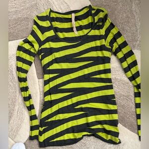 Bailey 44 Green and Black Striped Long Sleeve Top
